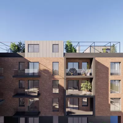 Grafika apartamentowiec nad stawem