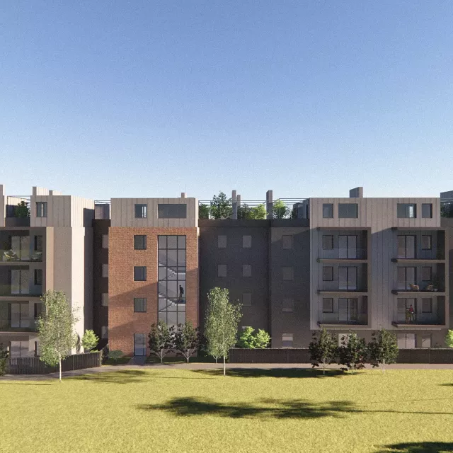 Grafika nr 4 apartamentowiec nad stawem