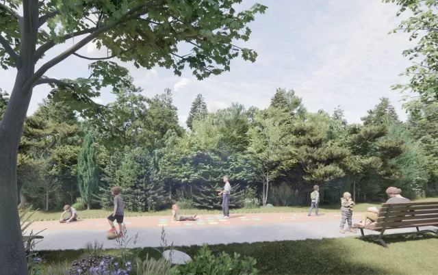 Amfiteatr w Lęborku- widok na gry terenowe na tle mikrolasu